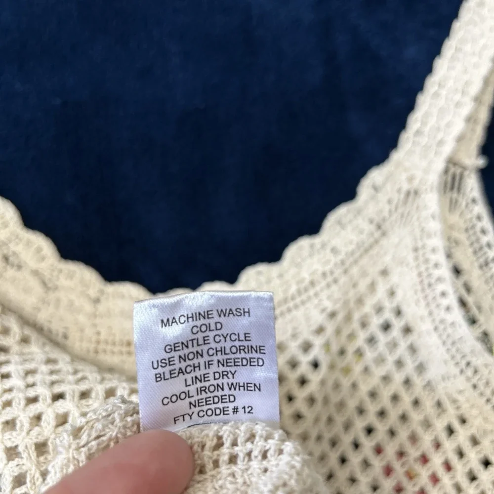 Rebellion Again Womens Crochet Crop Top Size L Cream Embroidered Dainty Festival